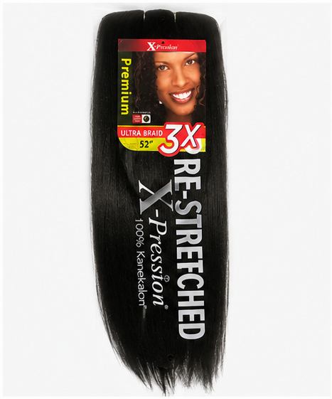 X-Pression Premium Ultra Braid 3X pre-stretched braiding hair, 52 inches, natural black