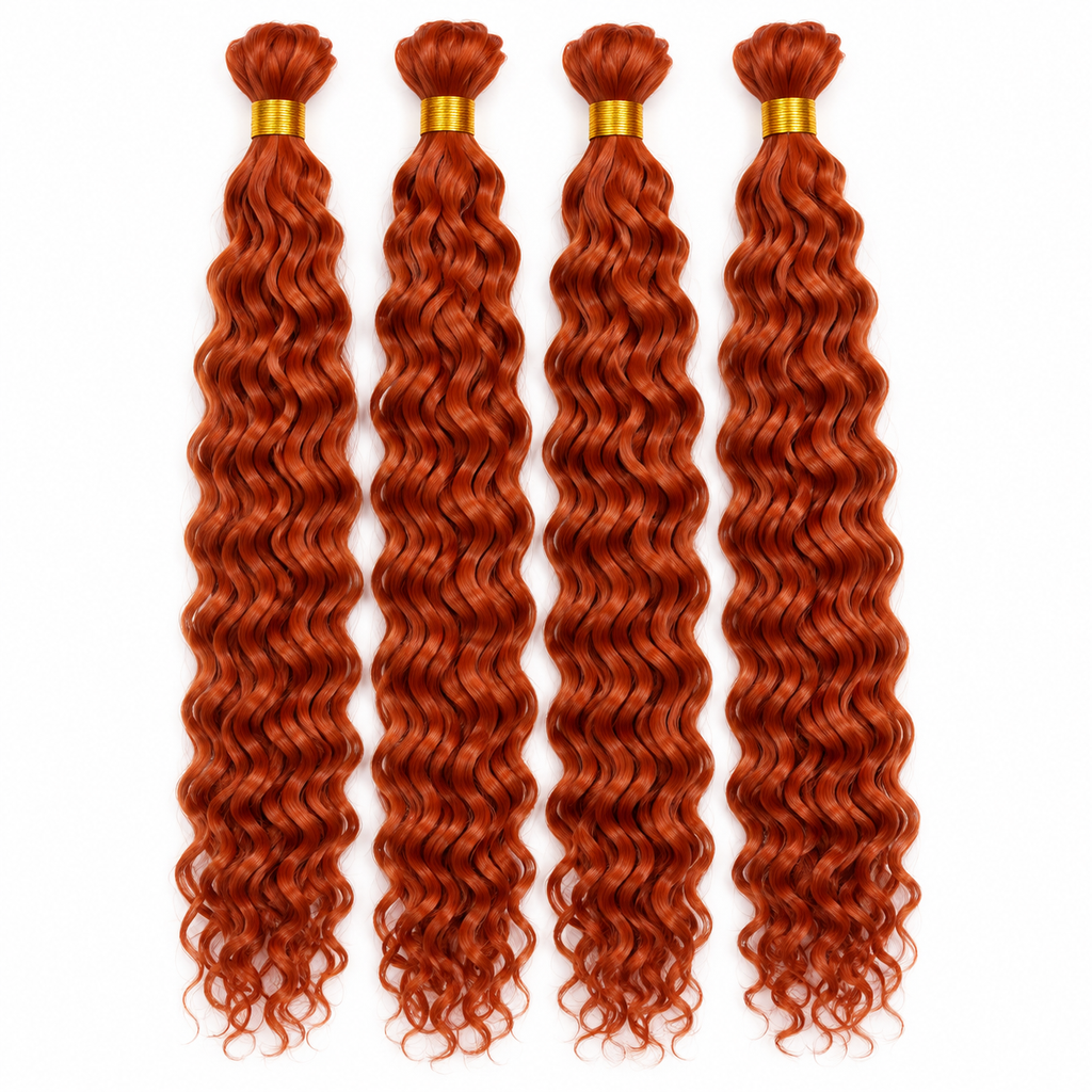 Four bundles of 350 copper BULK deep wave hair with gold ties