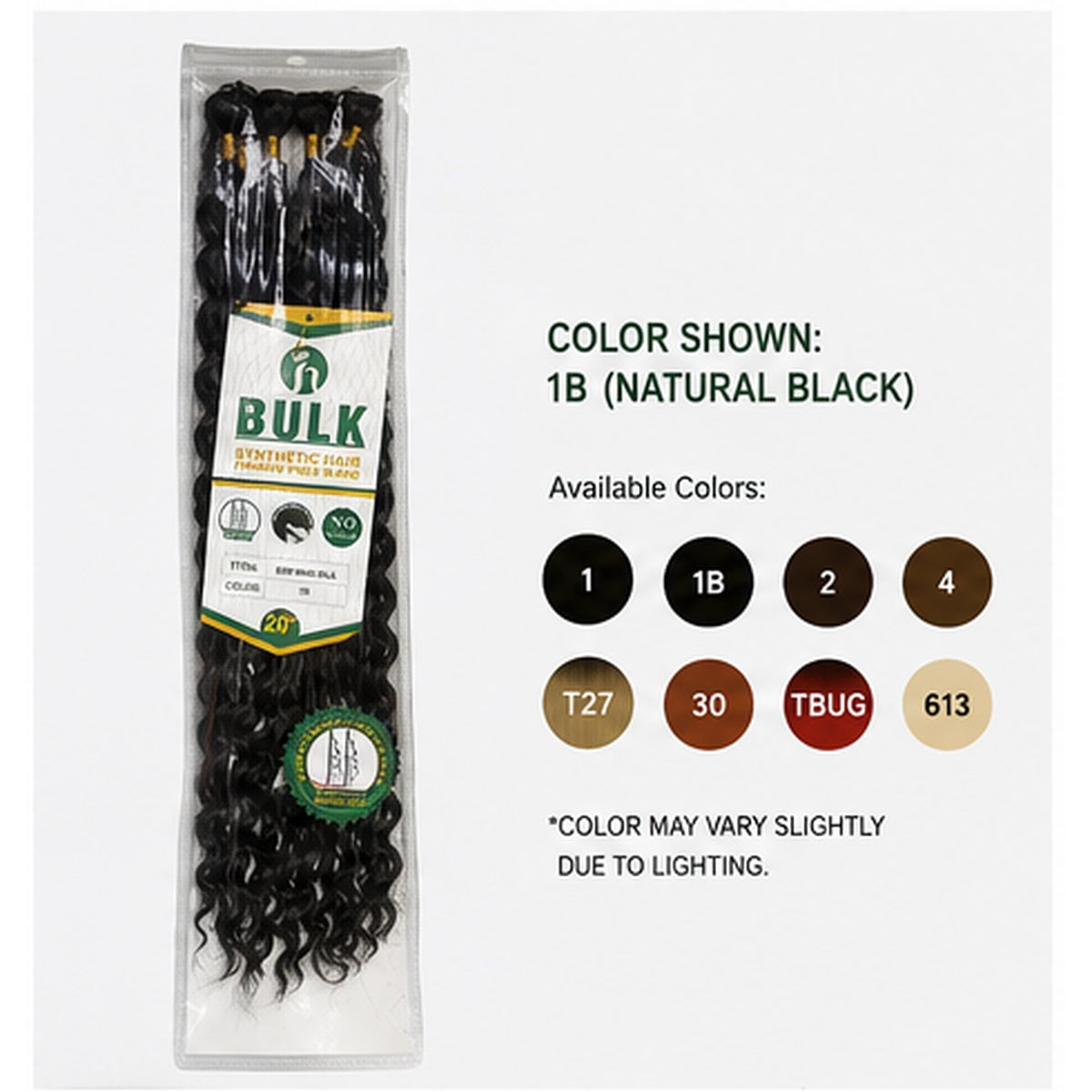 BULK Deep Wave Synthetic Hair 20" – Color 1B