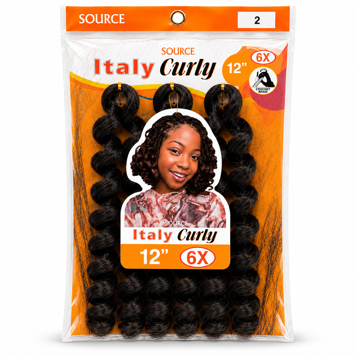 Source Italy Curly 6X Crochet Braid 12" – #2