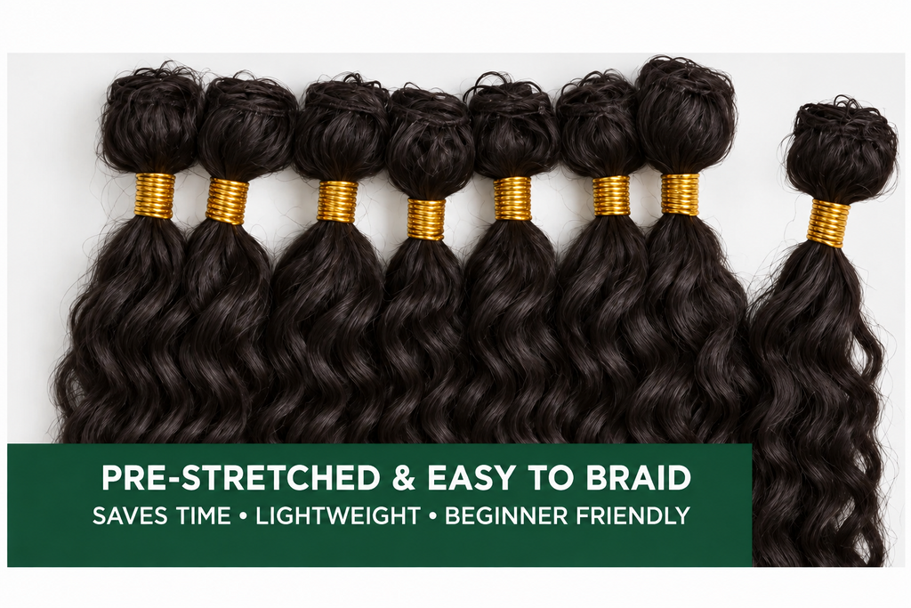 1B natural black BULK deep wave hair bundles, pre-stretched and easy to braid