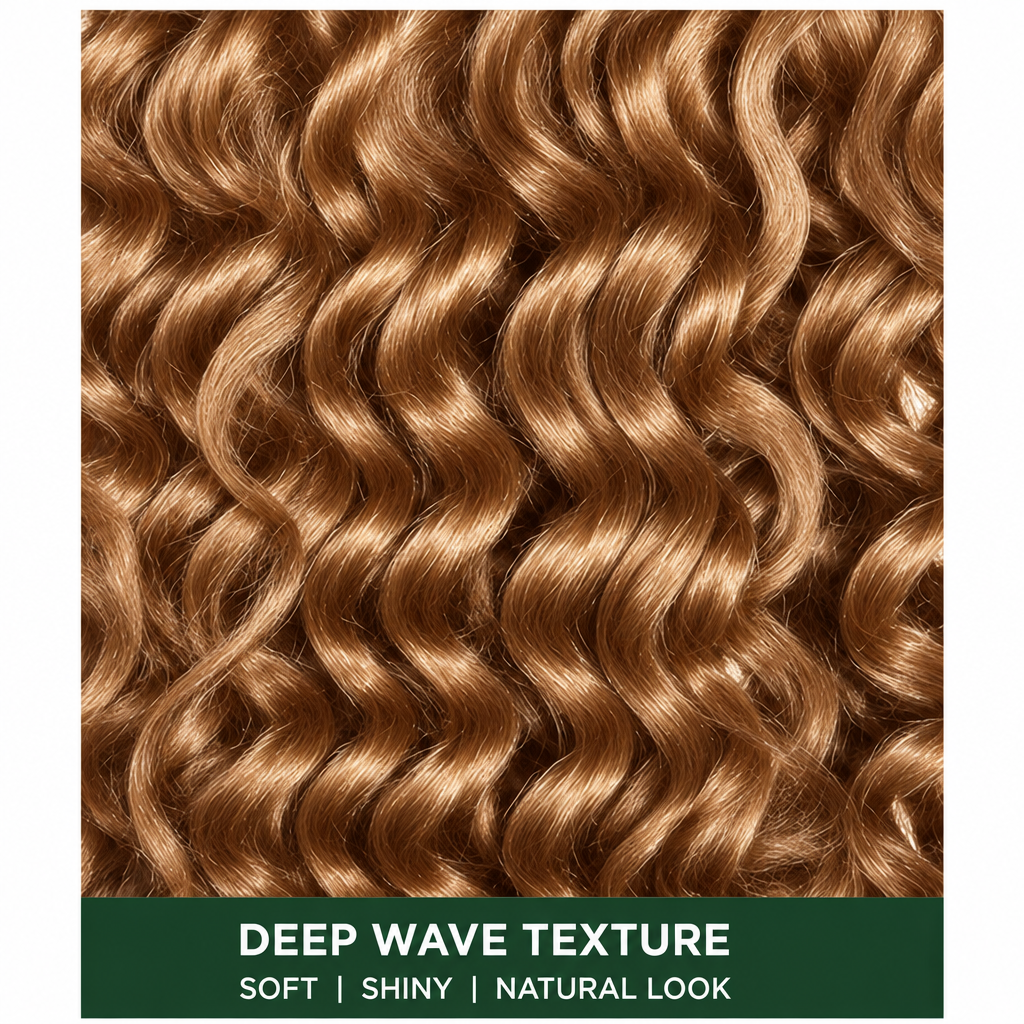 Close-up of 27 honey blonde deep wave curl texture for boho braids