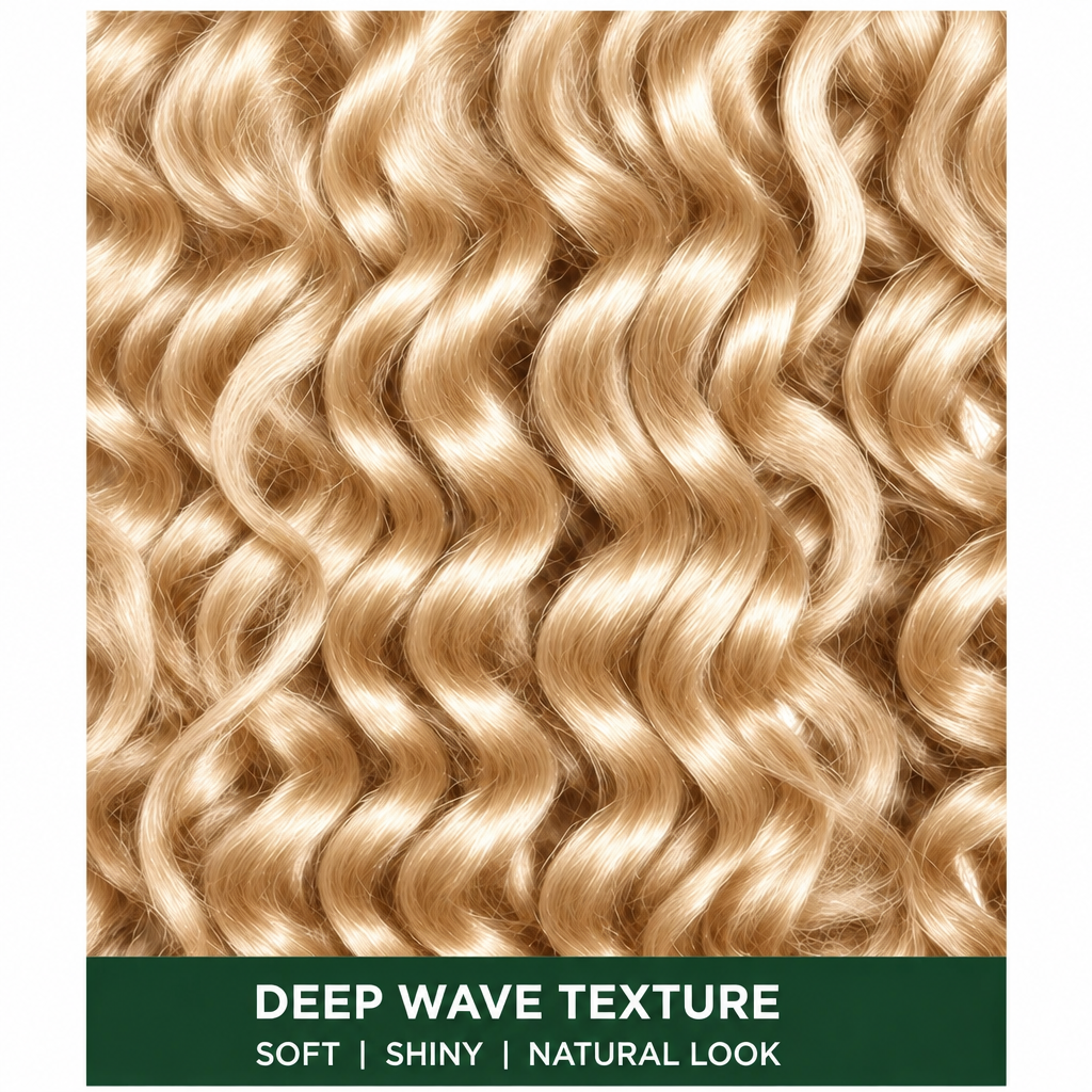 Close-up of 613 blonde deep wave curl texture for boho braids