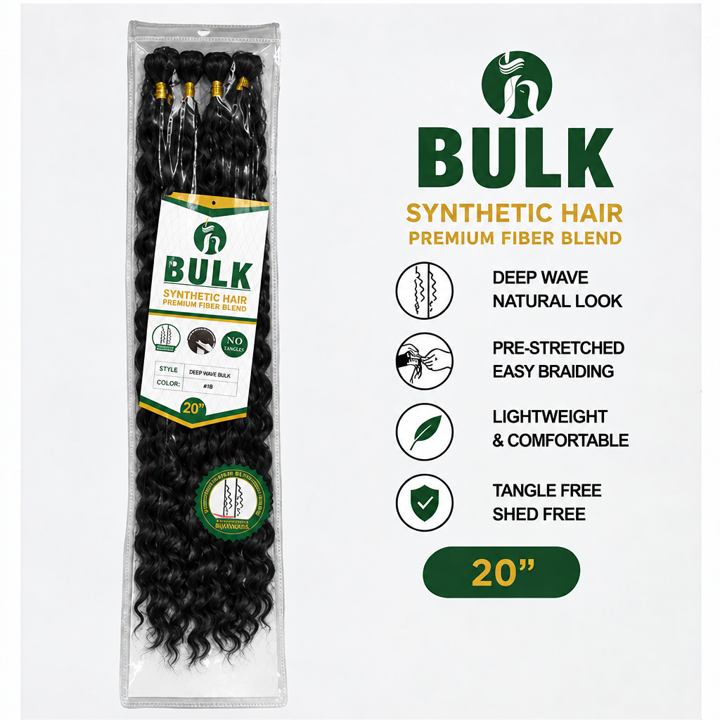 BULK Deep Wave synthetic boho hair 20 inch in 1B natural black, retail package