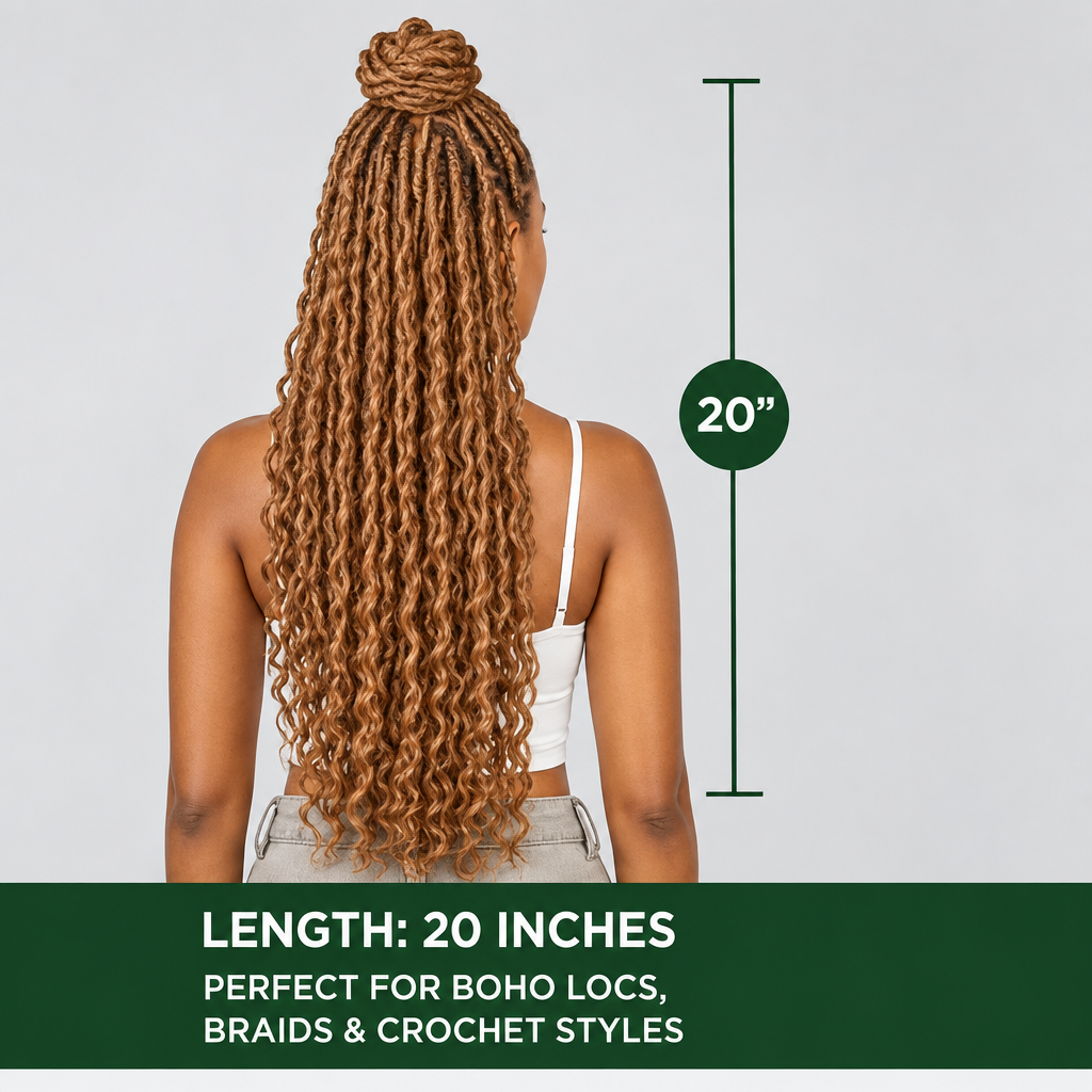 Back view of 20-inch 27 honey blonde boho locs made with BULK deep wave hair
