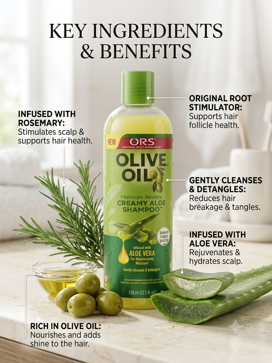 ORS Olive Oil Moisture Restore Creamy Aloe Shampoo – 370 ml (12.5 fl oz)
