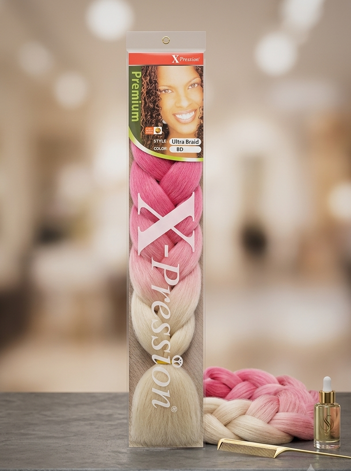 X-Pression Premium Ultra Braid 82" – Pink to Blonde Ombré, Single Pack