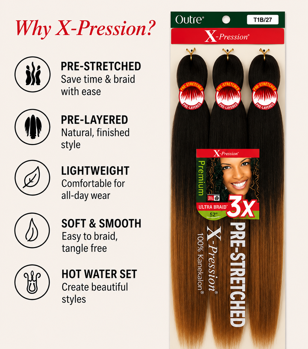 Outre X-Pression Ultra Braid 52" – Color T1B/27 Off-Black to Honey Blonde Ombré