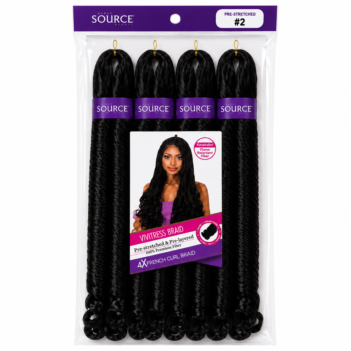 Source Vivitress 4X French Curl Braid 22 inch in color 2 dark brown, retail package
