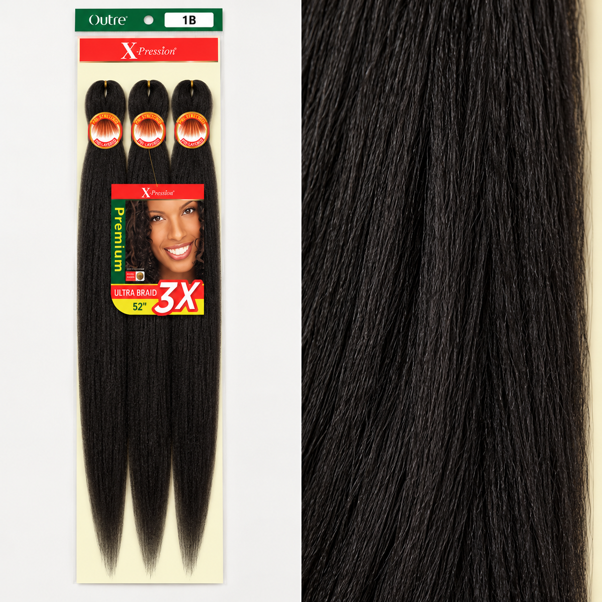 X-Pression Premium 3X Ultra Braid 52" – Color 1B Natural Black