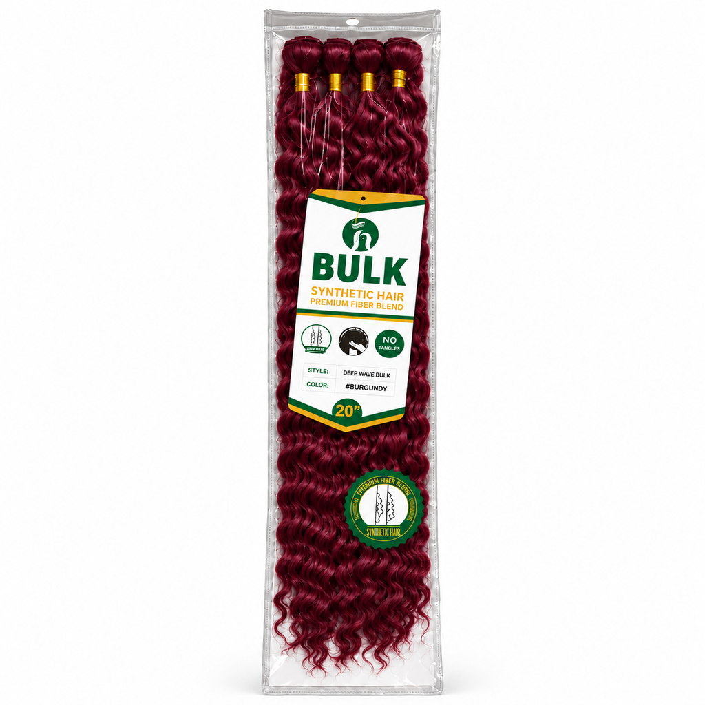 BULK Deep Wave Synthetic Boho Hair 20" – Color BUG Burgundy