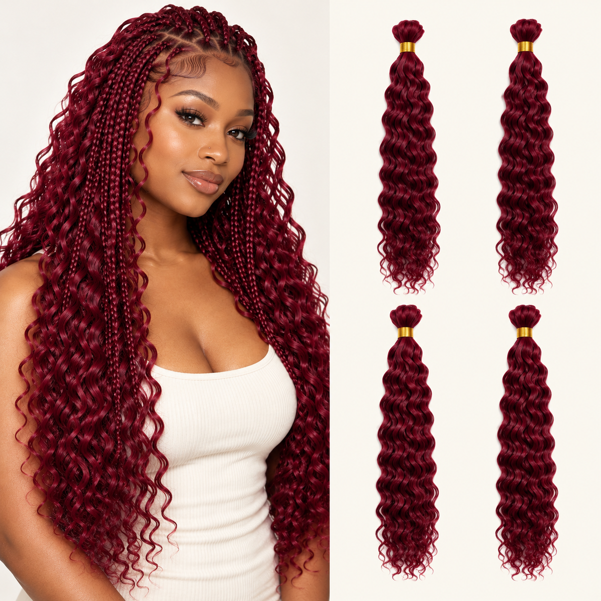BULK Deep Wave Synthetic Boho Hair 20" – Color BUG Burgundy