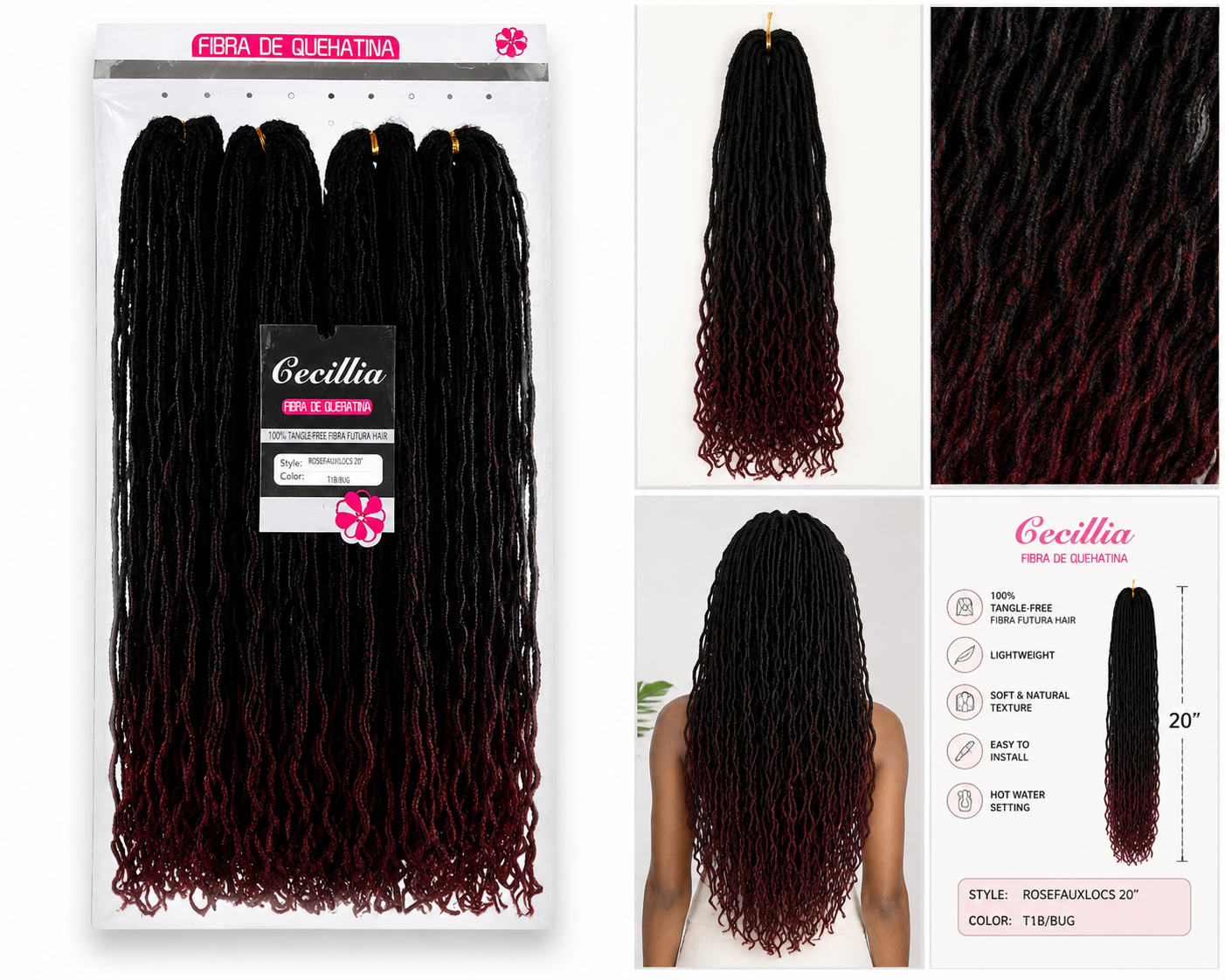Cecilia Rose Faux Locs 20 inch in T1B burgundy