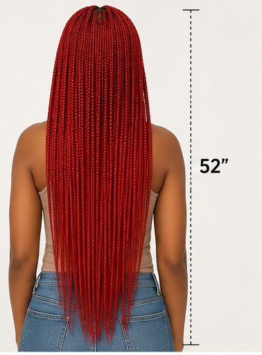 Back view showing 52 inch red braids made with Outre X-Pression hair