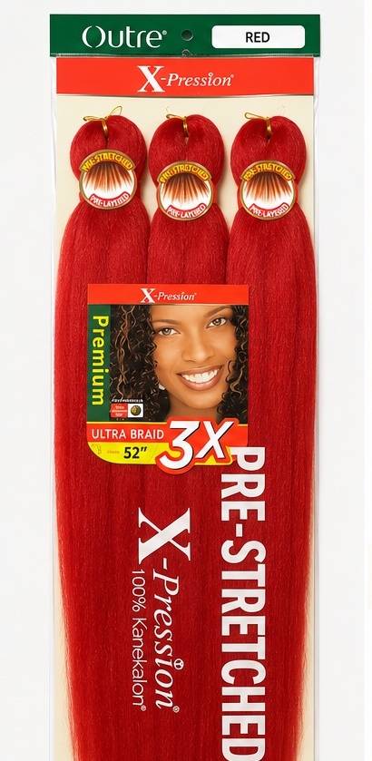 Outre X-Pression 3X Pre-Stretched Ultra Braid 52 inch in red packaging