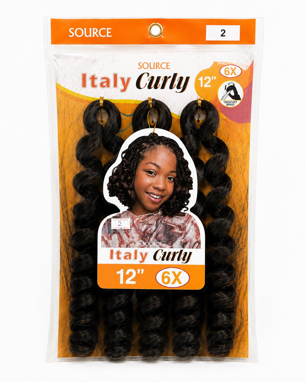 Source Italy Curly 6X Crochet Braid 12 inch color 2 front package