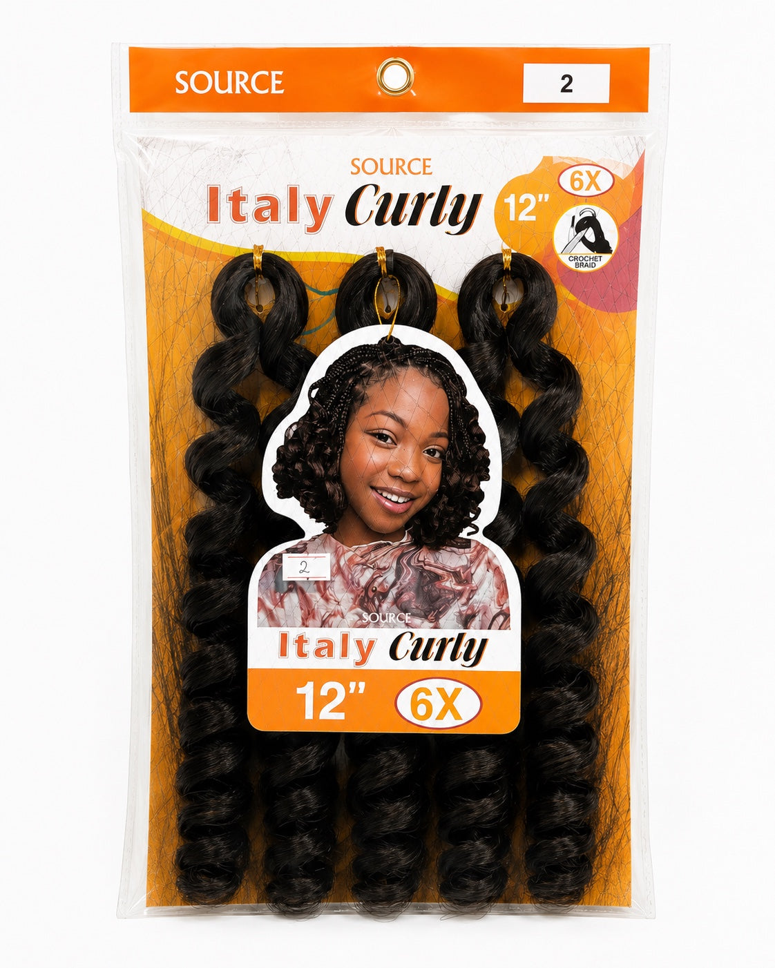 Source Italy Curly 6X Crochet Braid 12 inch color 2 front package