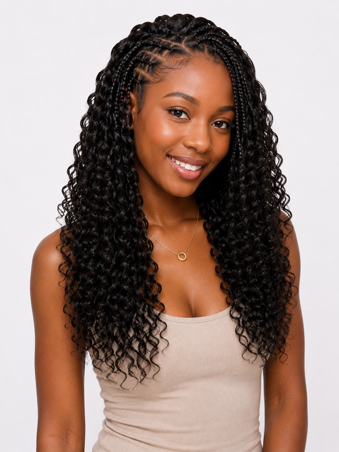Model wearing Source Italy Curly 6X Crochet Braid 12 inch color 2