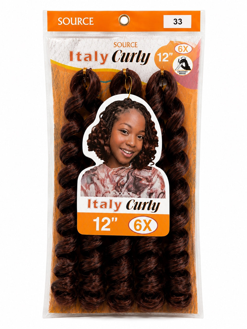 Source Italy Curly 6X Crochet Braid 12 inch color 33 front package