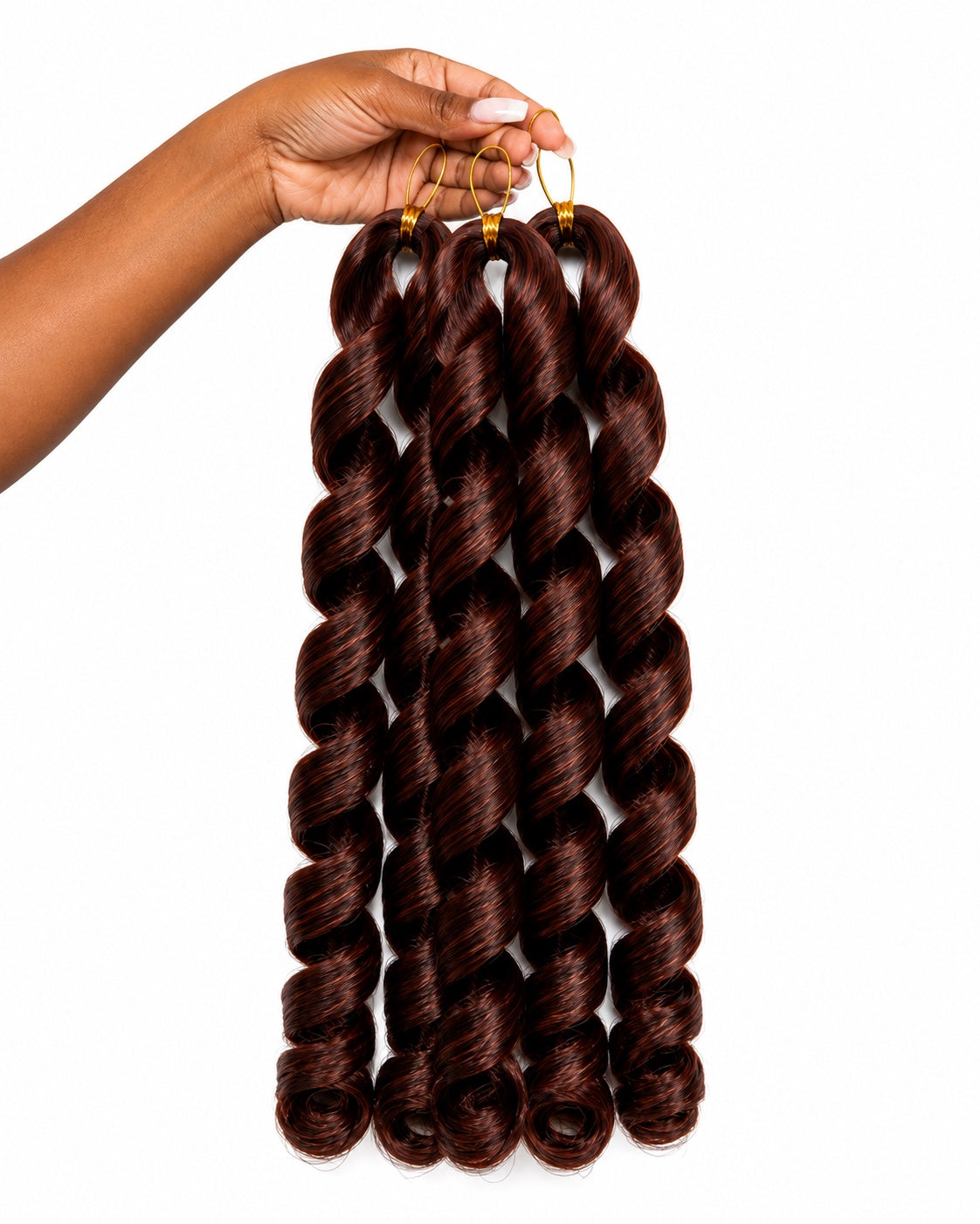 Hand holding Source Italy Curly 6X Crochet Braid 12 inch color 33 bundles