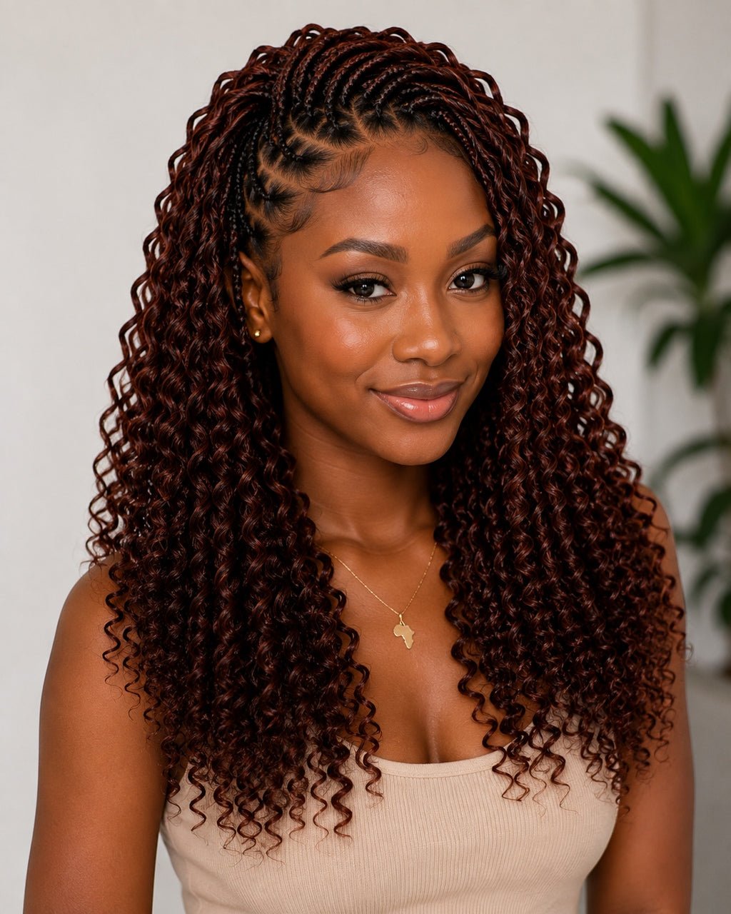 Model wearing Source Italy Curly 6X Crochet Braid 12 inch color 33