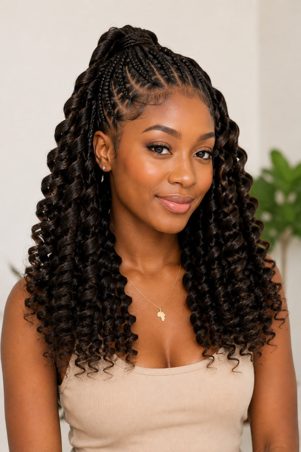 Model wearing Source Italy Curly 6X Crochet Braid 12 inch color 4