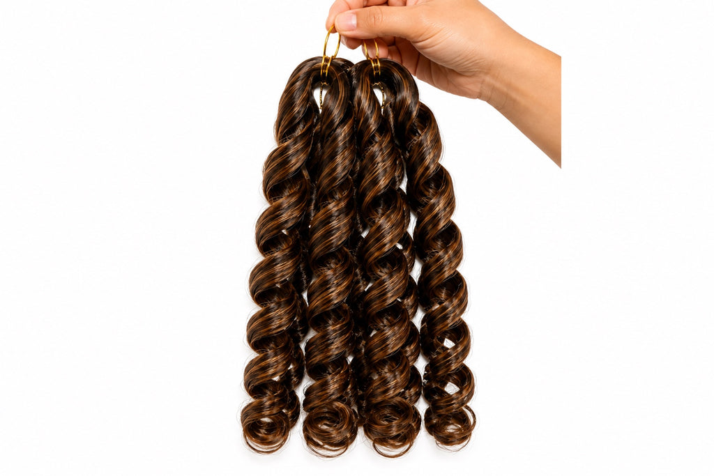 Hand holding Source Italy Curly crochet braid 12 inch color B29