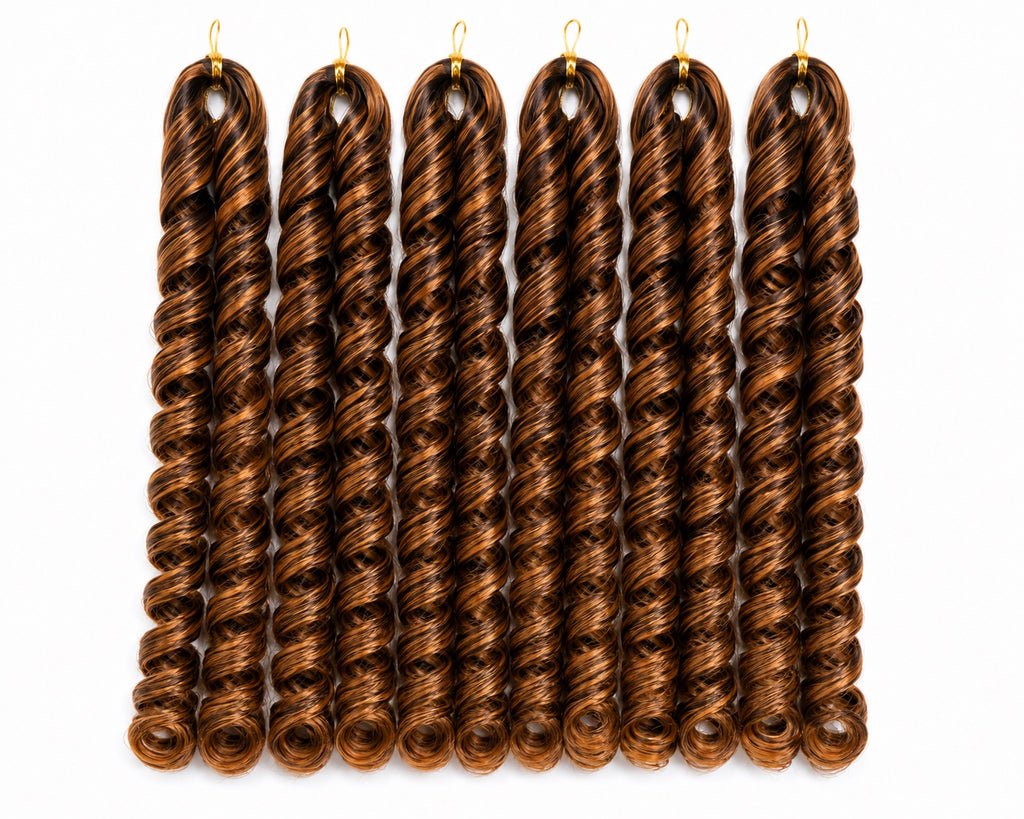 Six bundles of Source Italy Curly T27 pre-looped crochet braid hair