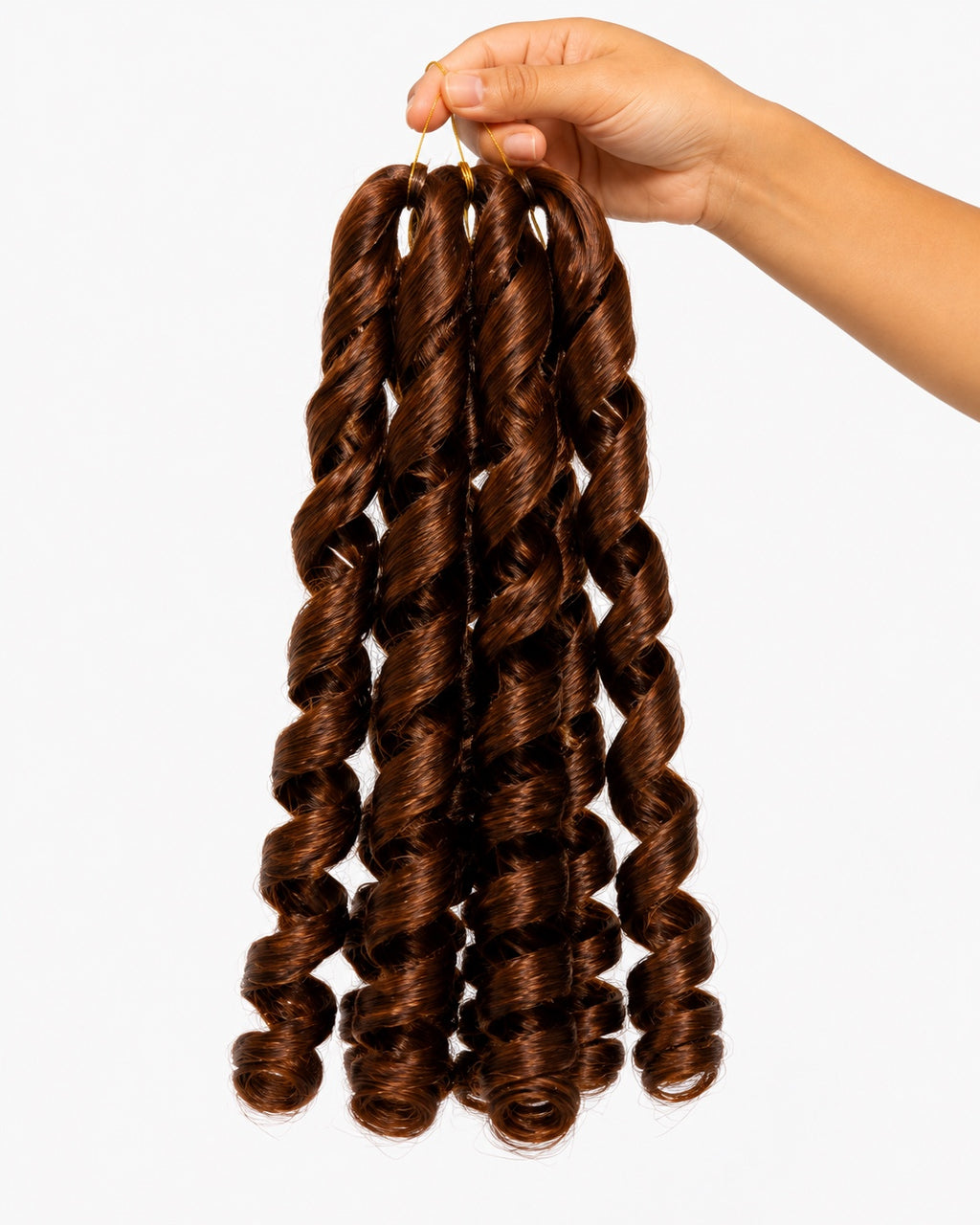 Hand holding Source Italy Curly 12 inch 6X crochet braid T30 bundles