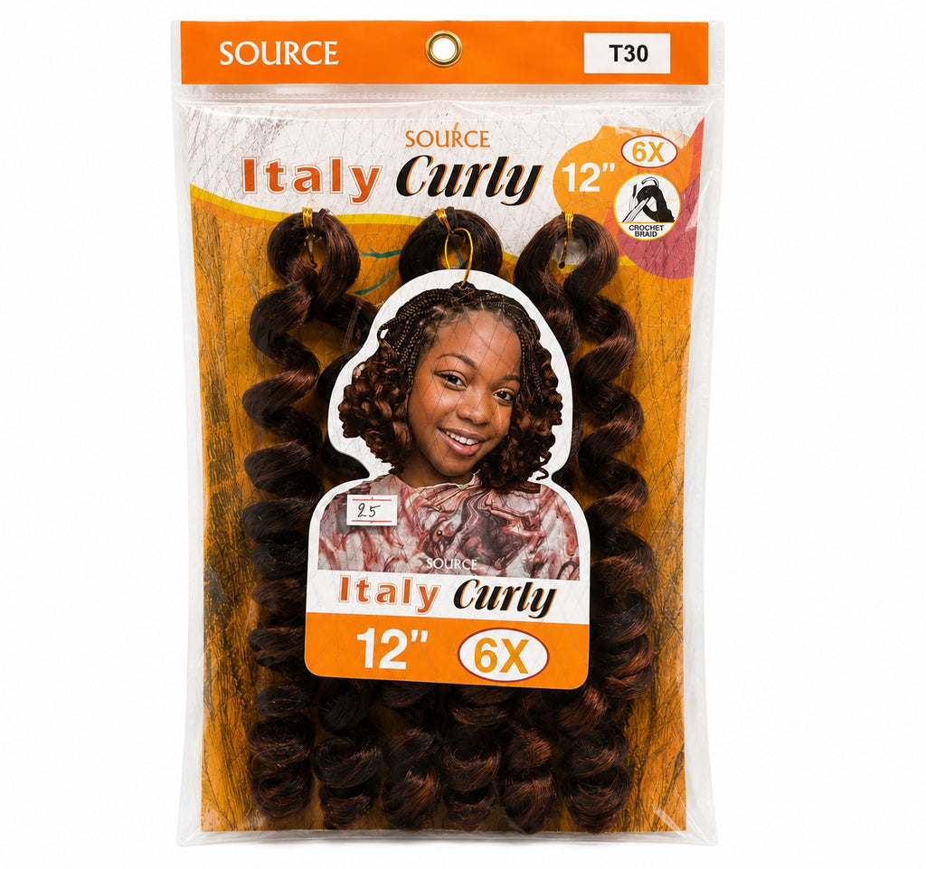 Source Italy Curly 12 inch 6X crochet braid T30 front package