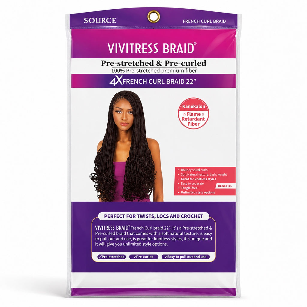 Back package details for Source Vivitress 4X French Curl Braid 22 inch color 30