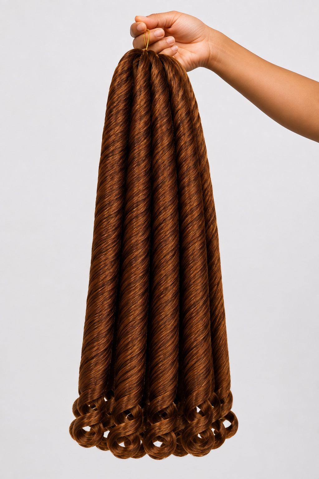 Hand holding Source Vivitress French Curl Braid 22 inch color 30 bundle