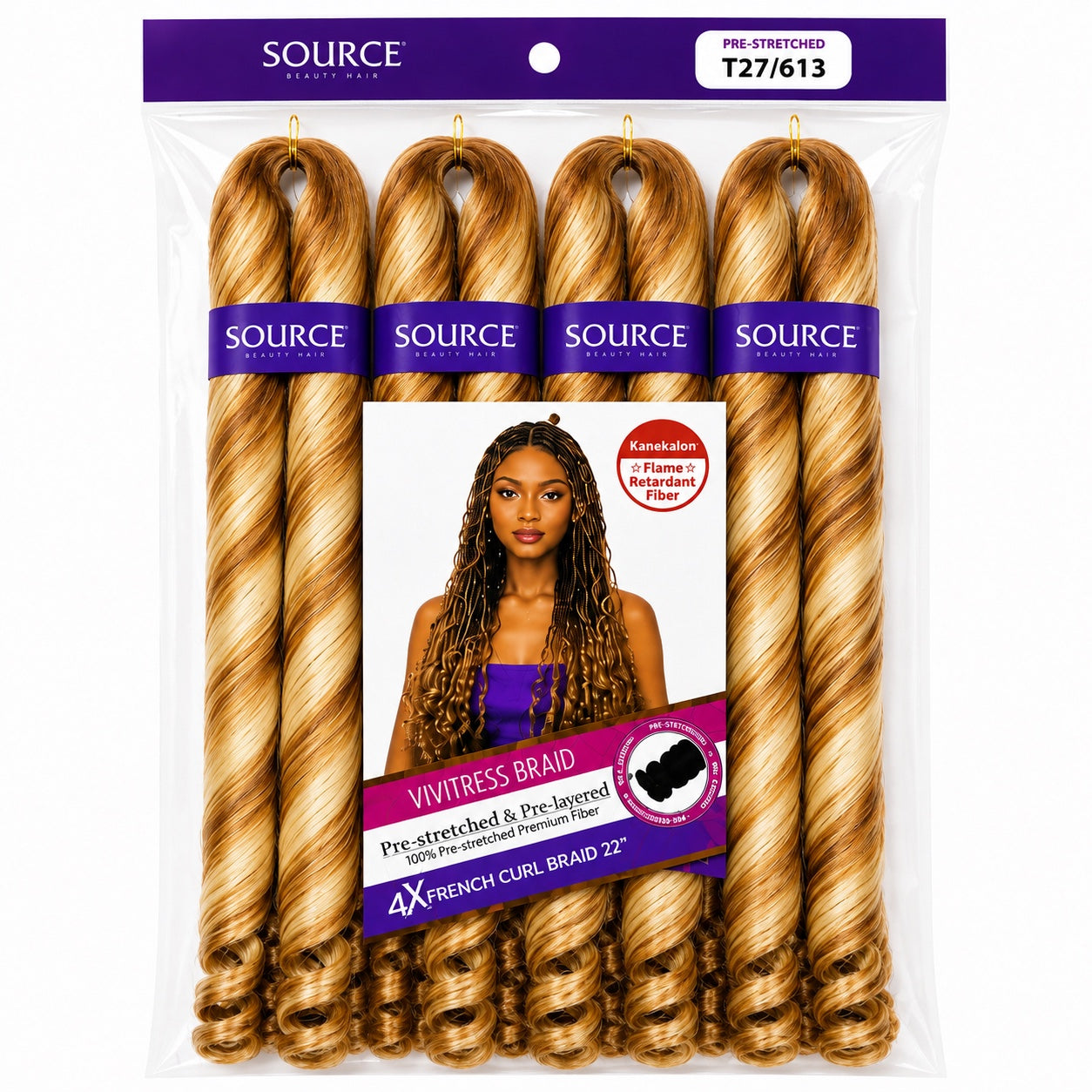 Source Vivitress 4X French Curl Braid 22 inch in T27/613 front package